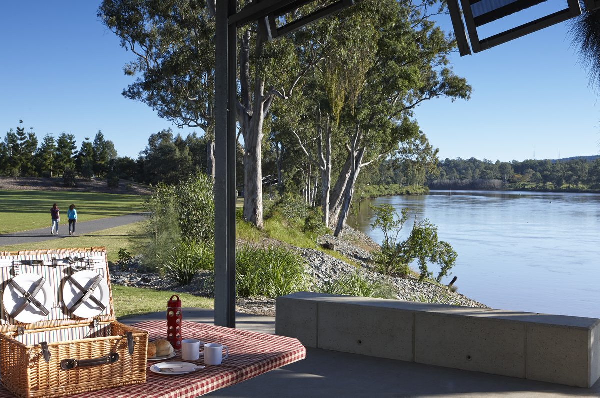 A picnic set out by the river at Rocks Riverside Park