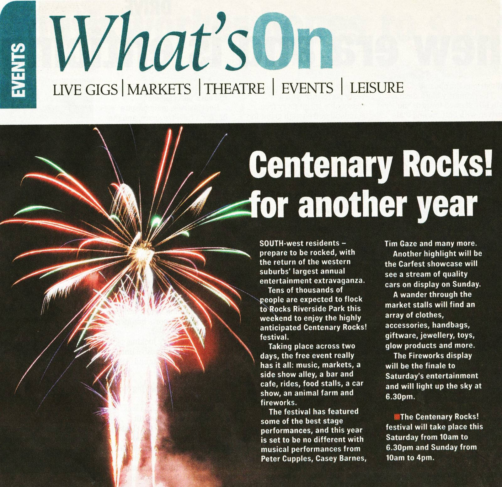 Newspaper clipping: Centenary Rocks! for another year